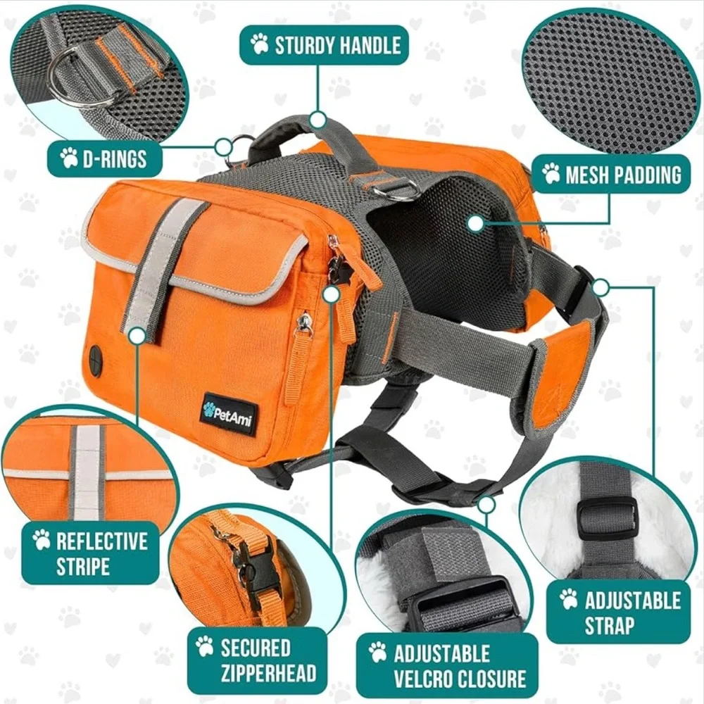 Orange Dog Backpack with Reflective Safety Pockets